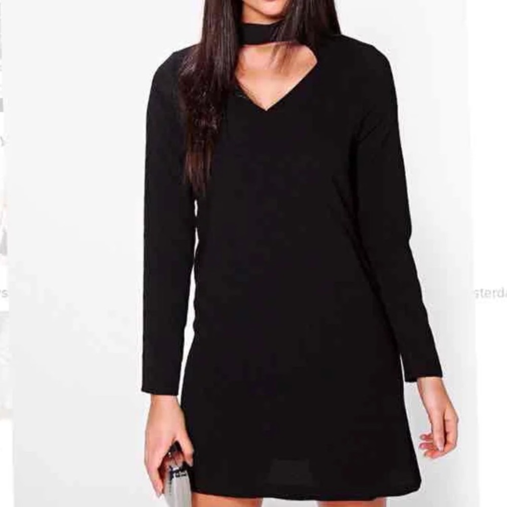 Boohoo Black Choker Neck Mini Dress